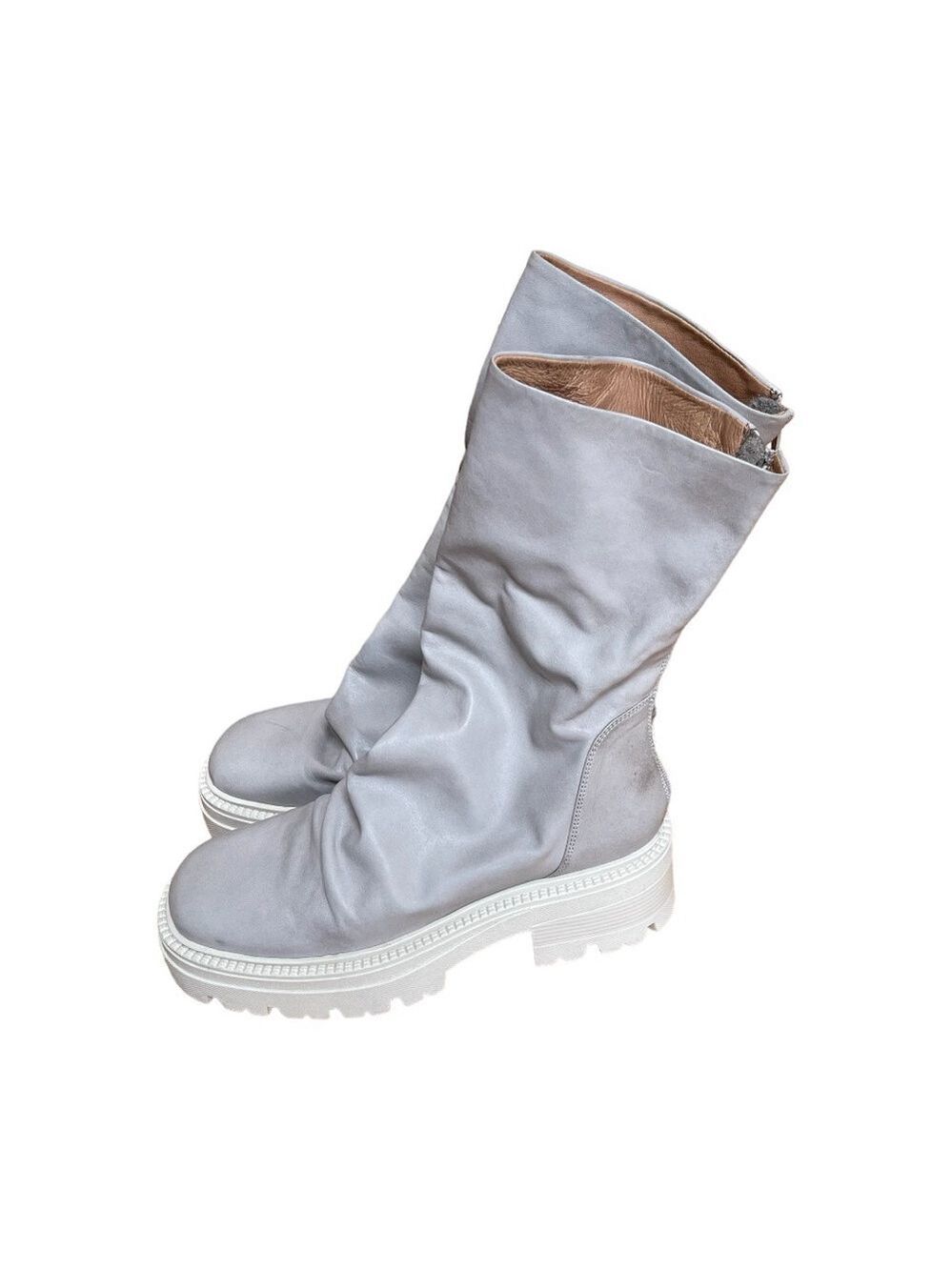 Free People Emma Ruche leather Boots grey white chunky sole Sz 39.5 - Picture 3 of 12